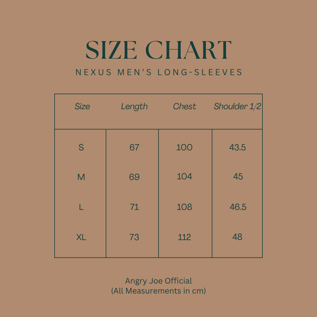 size chart graphic for Nexus Men's Long-Sleeves