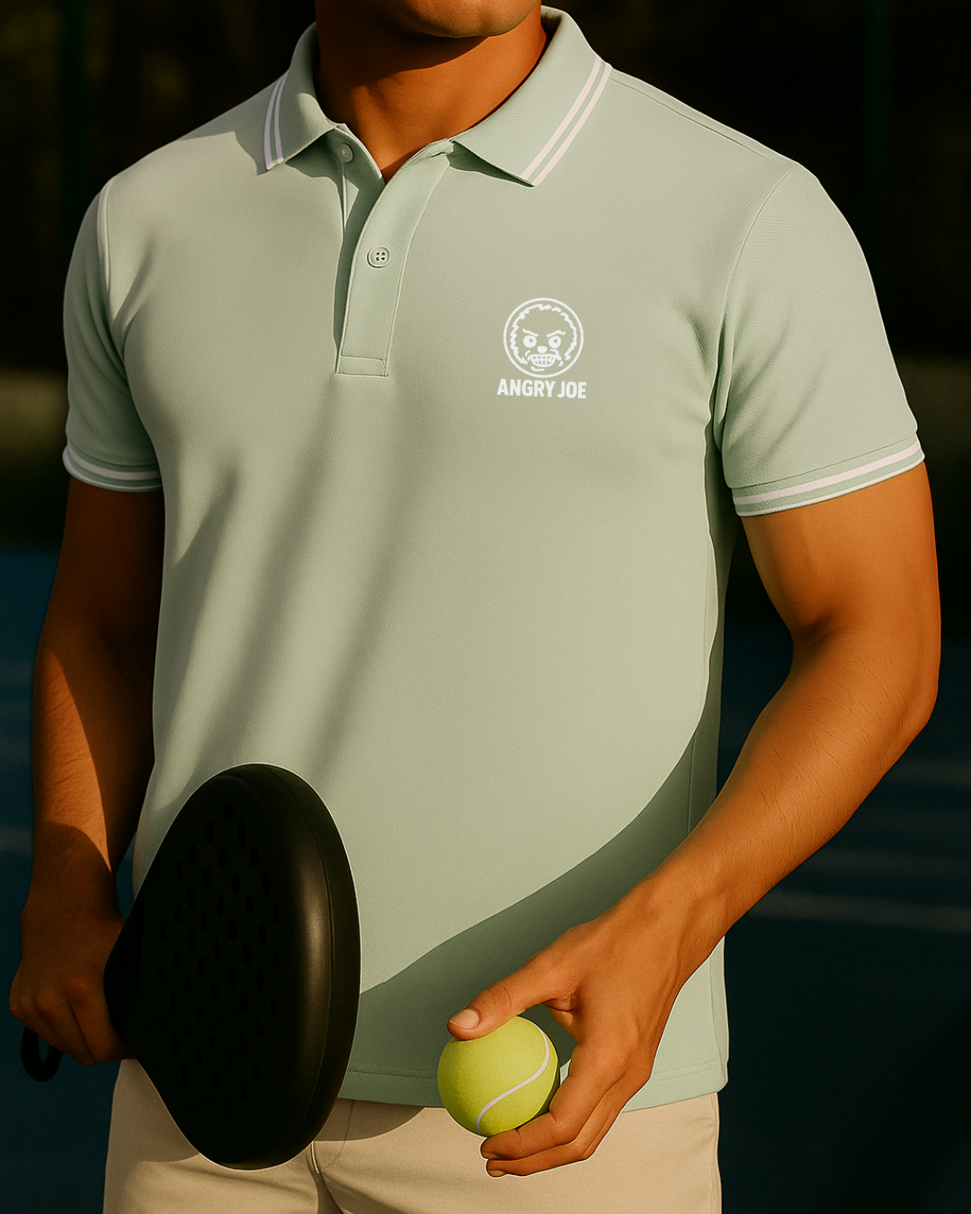 Men’s pistachio green padel polo shirt – front view