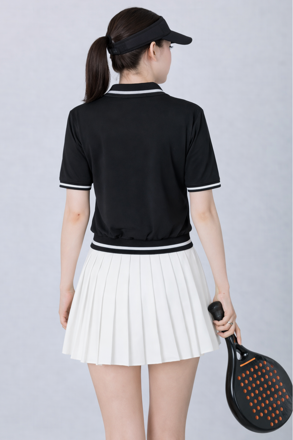 Zenith Women's Black Padel Polo Shirt - Back View