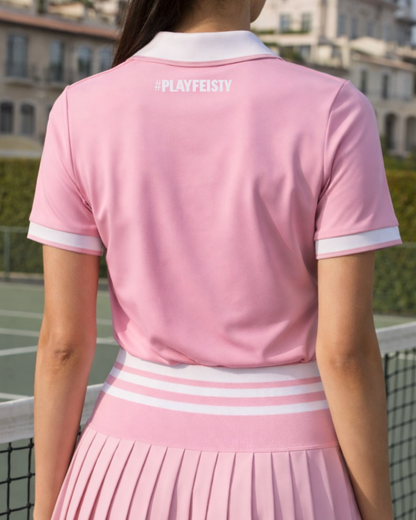 Women’s rose pink padel polo shirt – back view