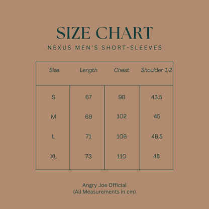 Size chart for Nexus Men's Short-Sleeves