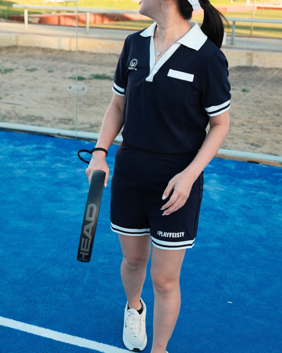 Women’s navy padel all-in-one sport set – front view 2