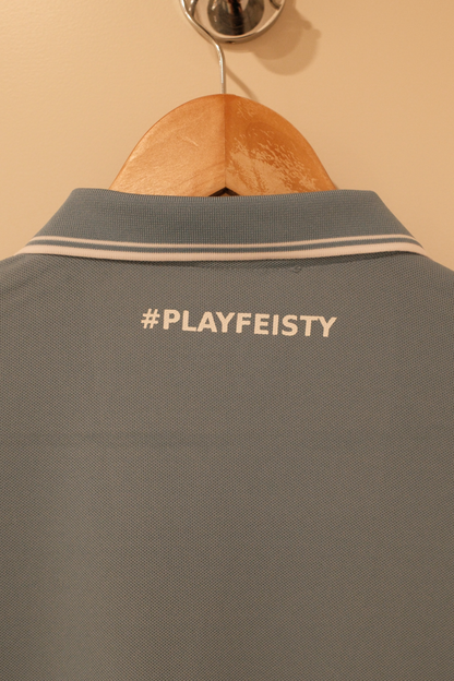 Vantage Men’s sky blue padel polo shirt – back view zoomed