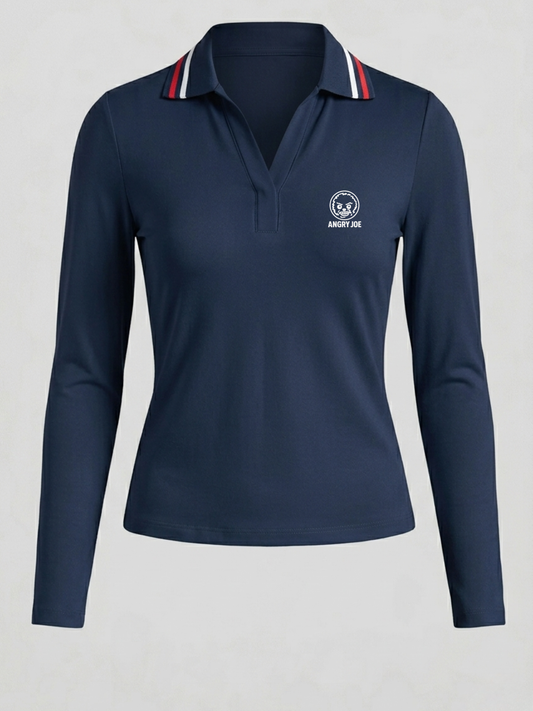 The Modus Women's Long-sleeved Polo Shirt - Navy Blue