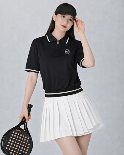 Zenith Women's Black Padel Polo Shirt - Front View